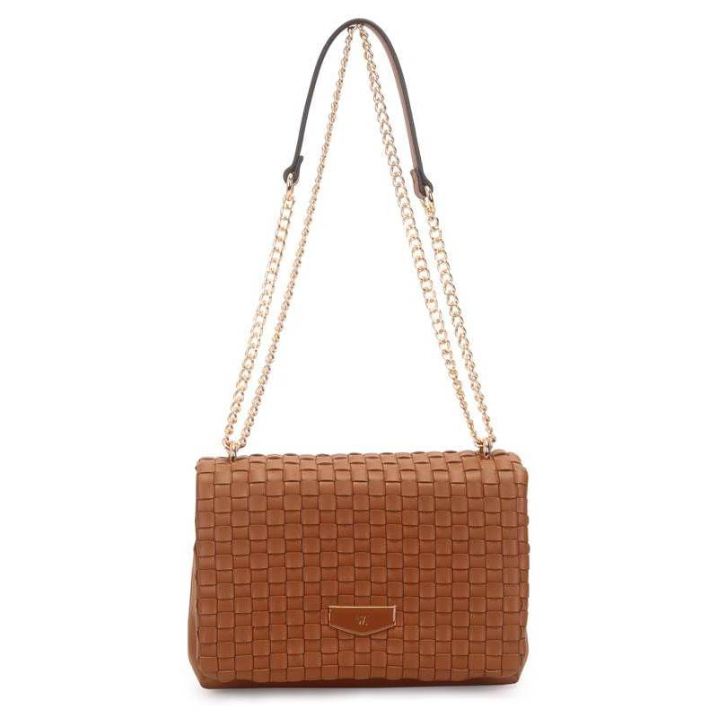 Bolsa tiracolo feminina WJ Wisky marrom em material sintético com alça de corrente dourada